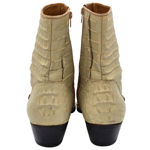Max Leather Exotic Hornback Crocodile Cream Dress Boots Men 11 Handmade USA Shoe - Picture 13 of 16
